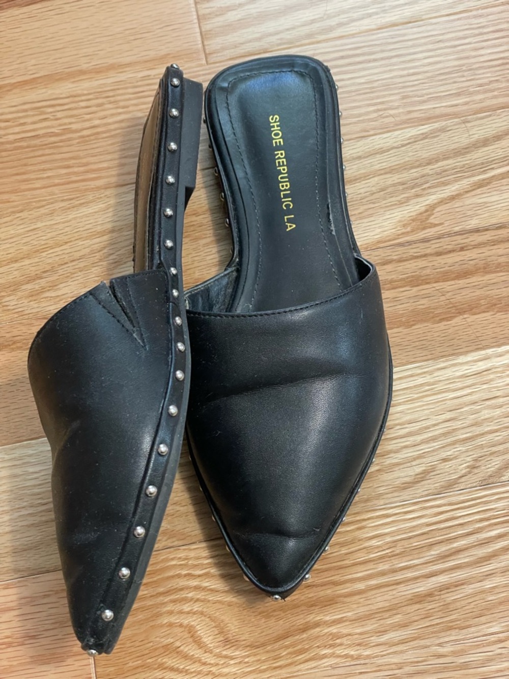 Shoe Republic LA Black Pointed Slip-On Mule Flats